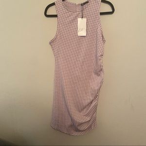 NWT Zara Lilac Gingham Ruched Dress Size Large